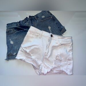 Youth Girls White and Blue Jean Shorts Distressed High-Waisted